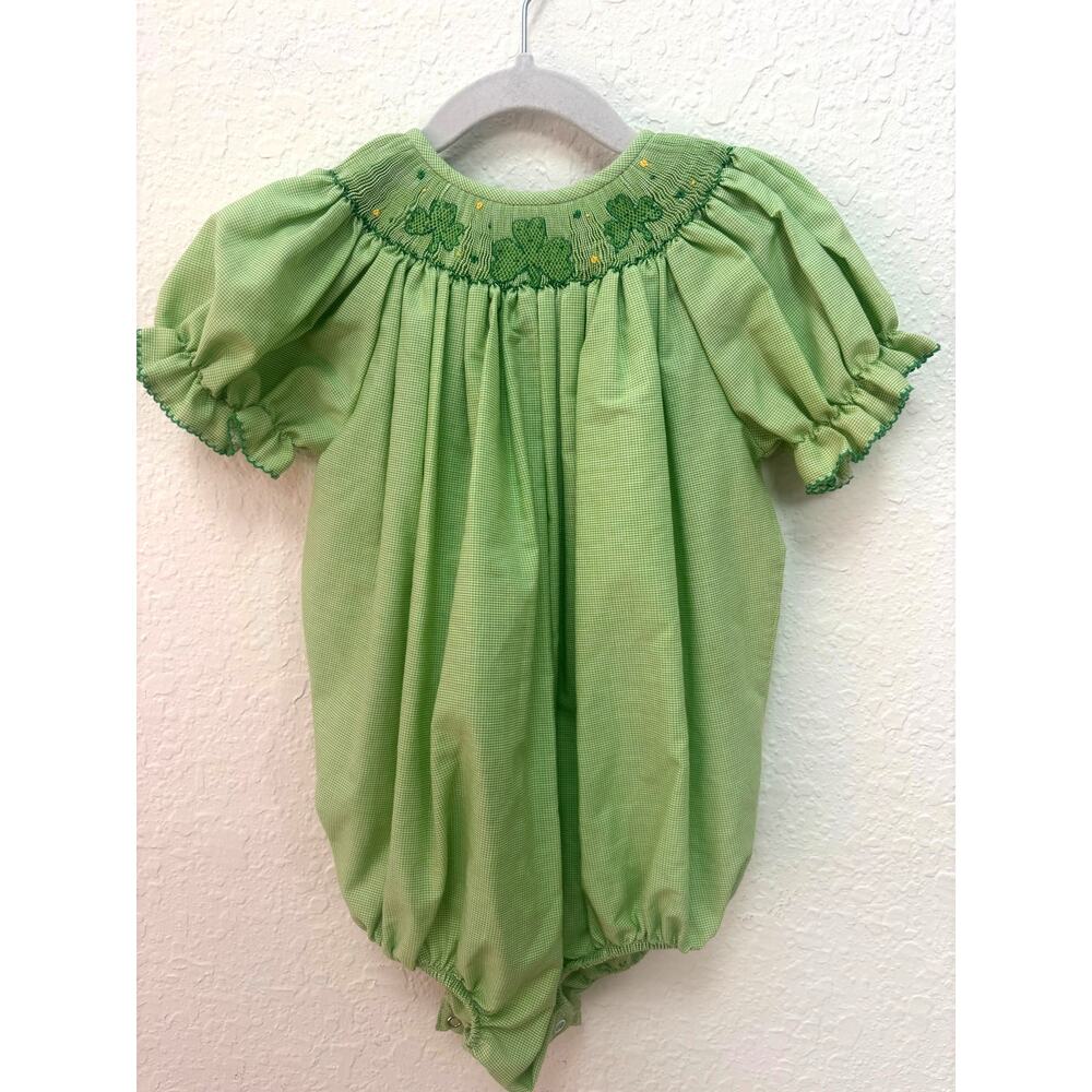 Southern Sunshine sz 3 $55 Toddler Shamrock St. Patrick Smocked Bubble Outfit